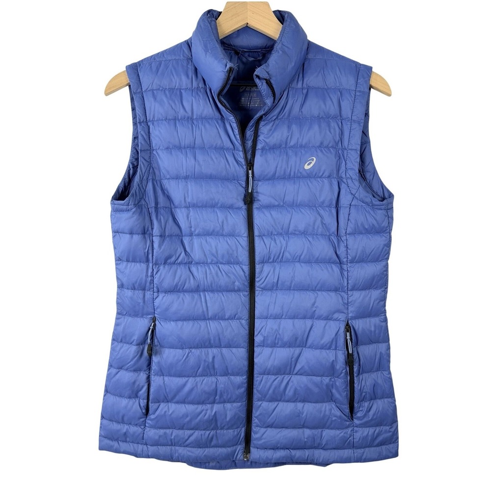Asics Womens Blue Down‎ Puffer Vest Full Zip Quilted Running Training Size M